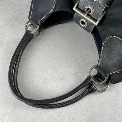 PRADA Hand Shoulder Bag Tote Purse Logo Nylon Leather Black Authentic