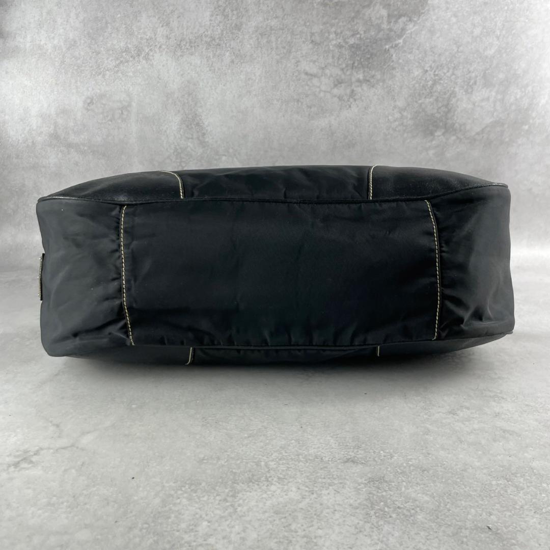 PRADA Hand Shoulder Bag Tote Purse Logo Nylon Leather Black Authentic