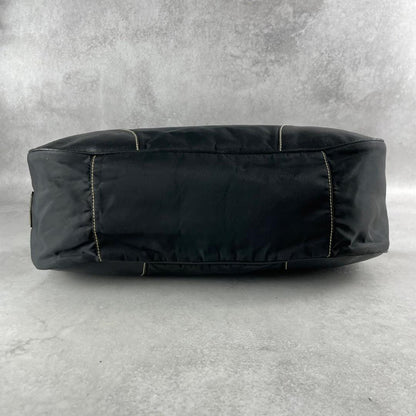 PRADA Hand Shoulder Bag Tote Purse Logo Nylon Leather Black Authentic