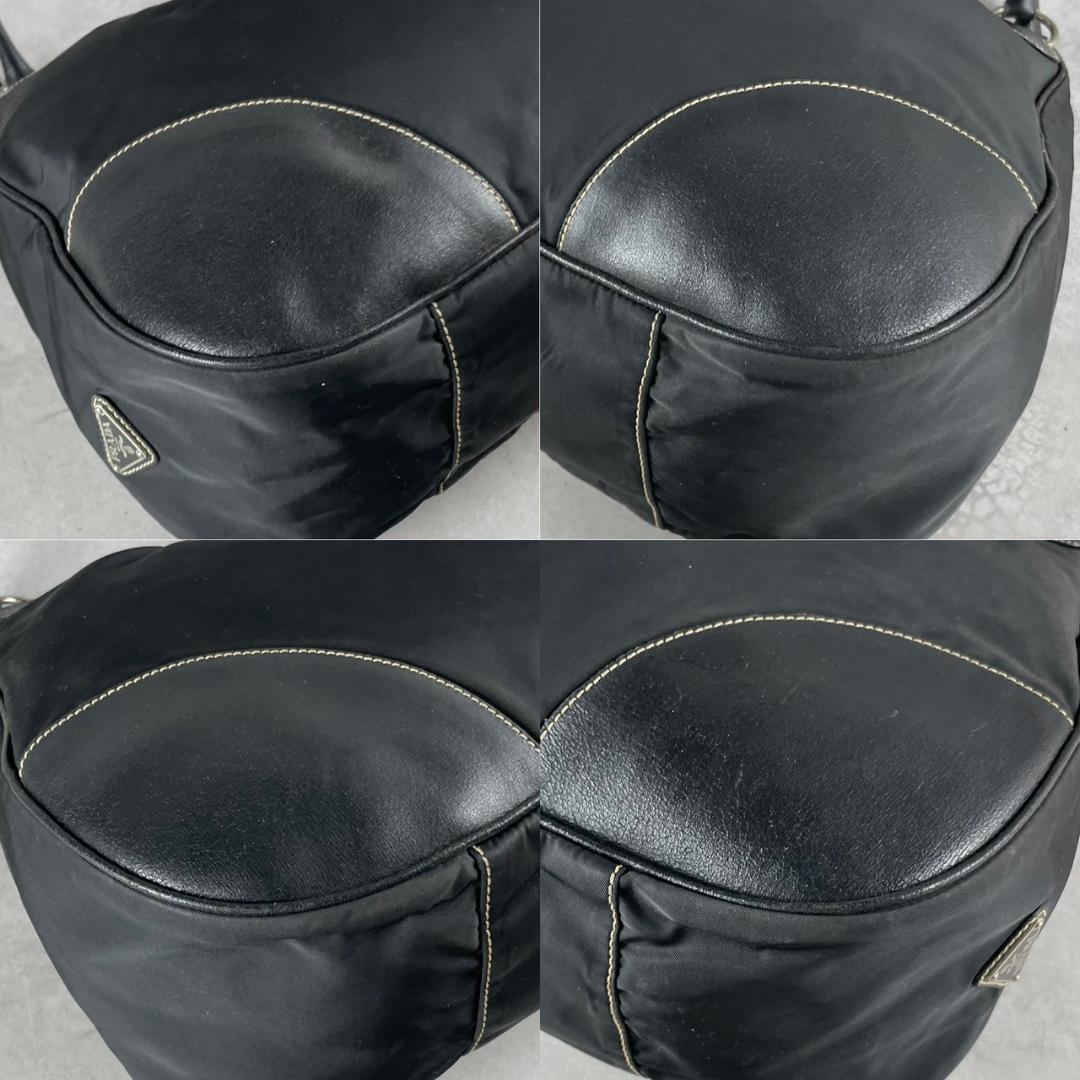PRADA Hand Shoulder Bag Tote Purse Logo Nylon Leather Black Authentic