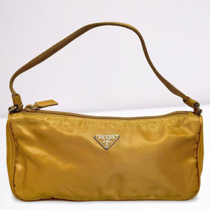PRADA Accessory Pouch Shoulder Bag Purse Logo Nylon Beige Yellow Authentic
