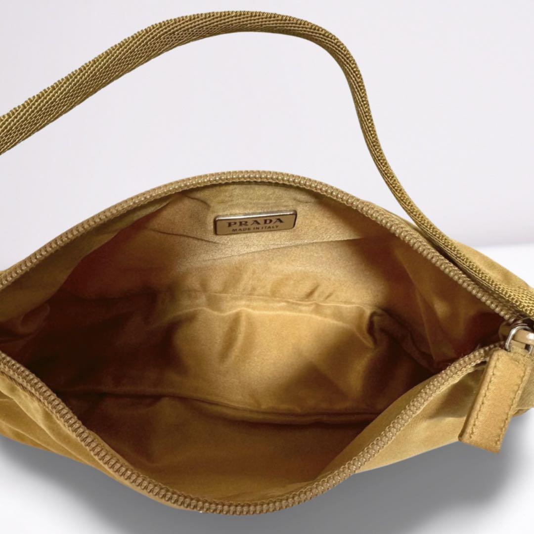 PRADA Accessory Pouch Shoulder Bag Purse Logo Nylon Beige Yellow Authentic