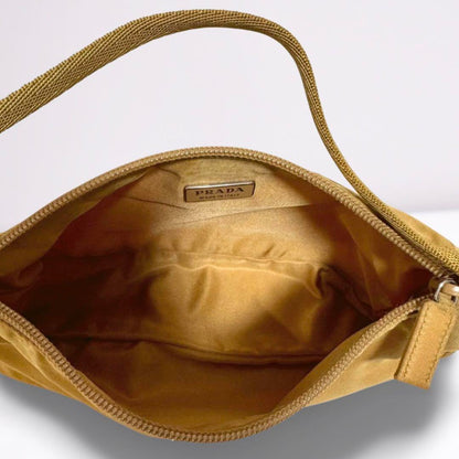 PRADA Accessory Pouch Shoulder Bag Purse Logo Nylon Beige Yellow Authentic
