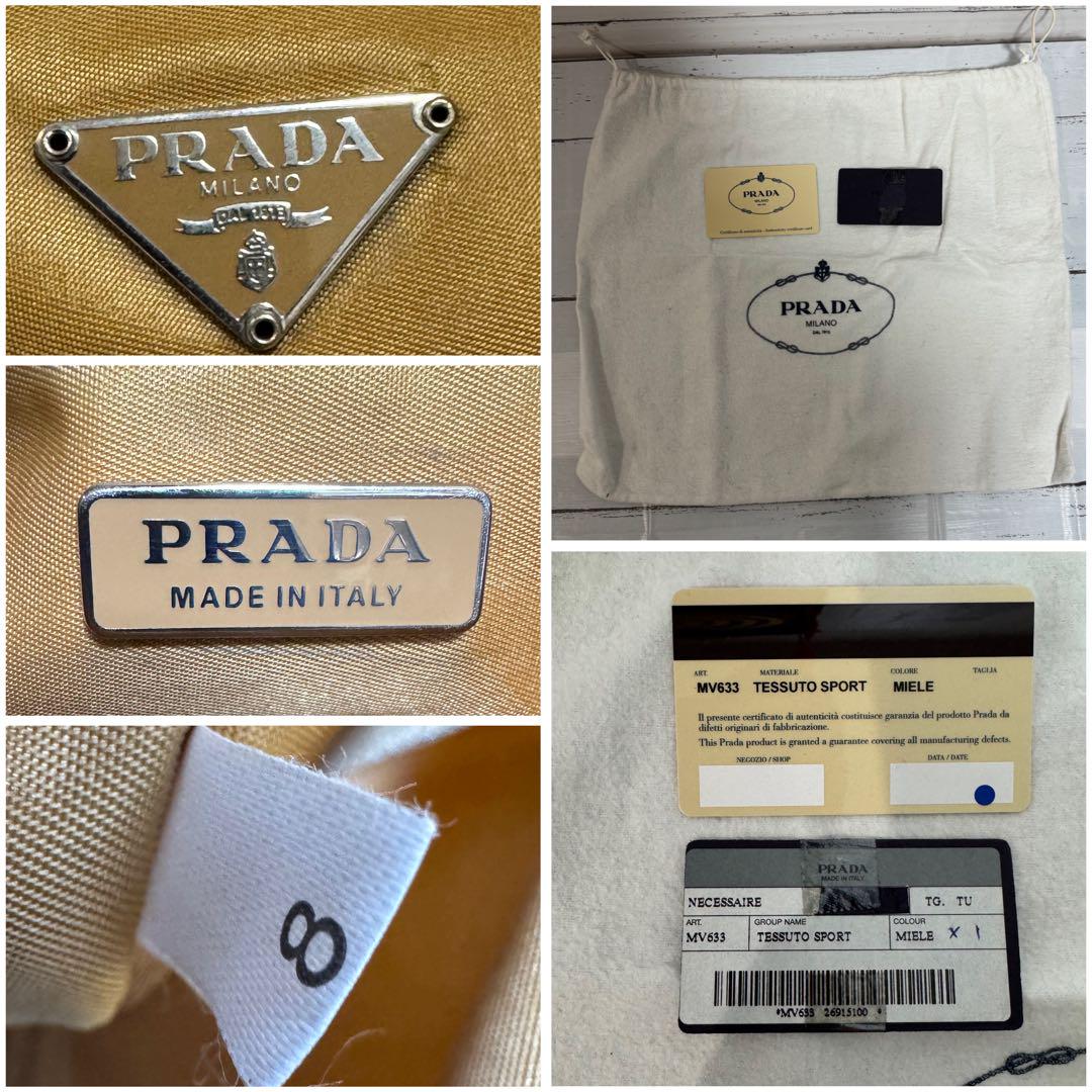 PRADA Accessory Pouch Shoulder Bag Purse Logo Nylon Beige Yellow Authentic