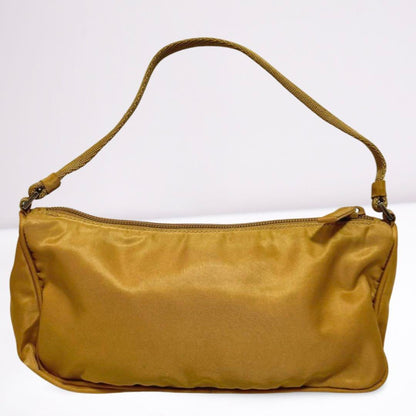 PRADA Accessory Pouch Shoulder Bag Purse Logo Nylon Beige Yellow Authentic