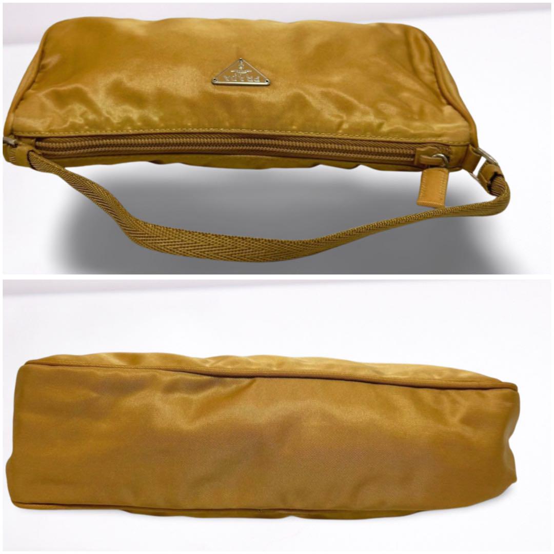 PRADA Accessory Pouch Shoulder Bag Purse Logo Nylon Beige Yellow Authentic