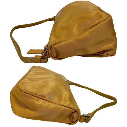 PRADA Accessory Pouch Shoulder Bag Purse Logo Nylon Beige Yellow Authentic