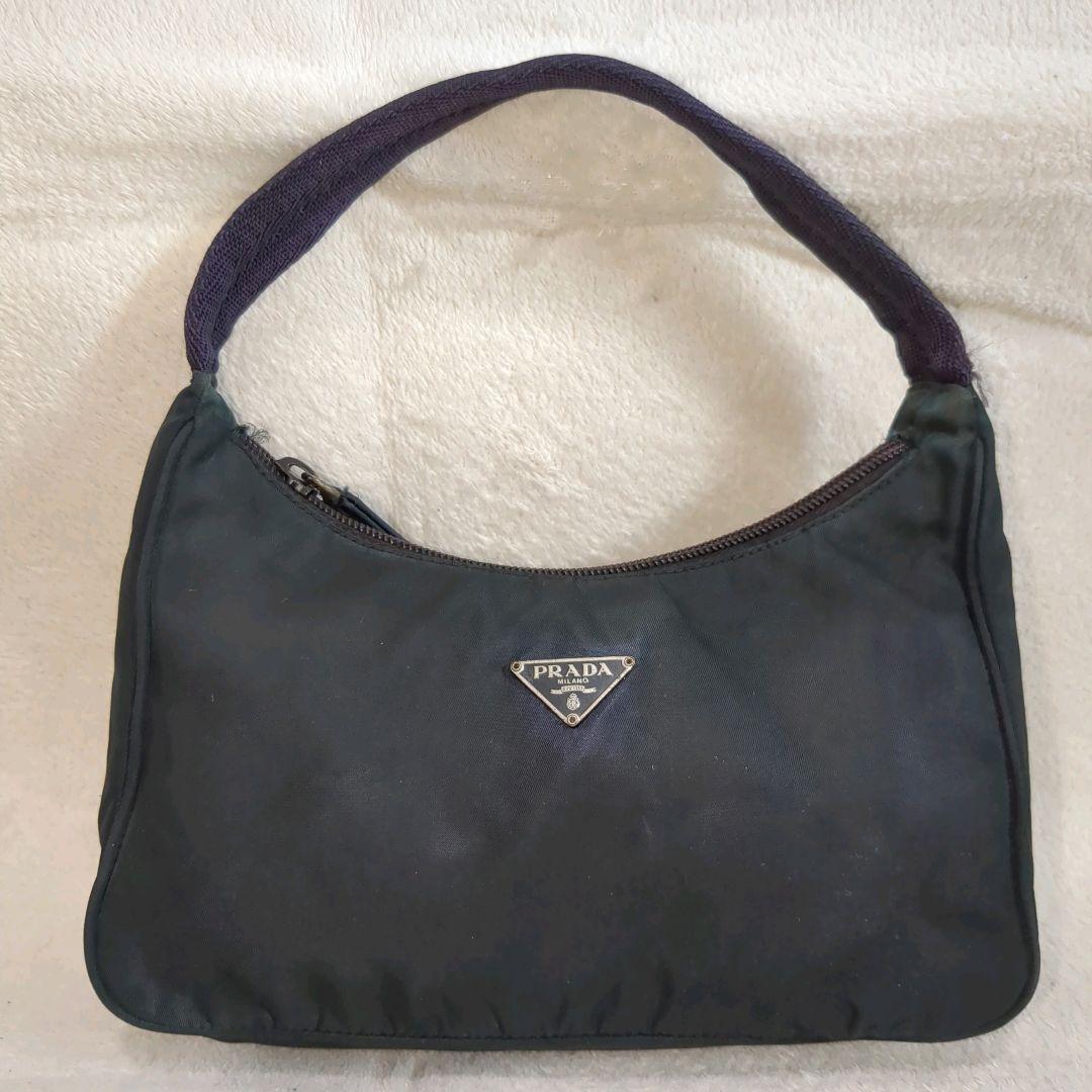 PRADA Accessory Pouch Shoulder Bag Purse Logo Nylon Khaki Authentic