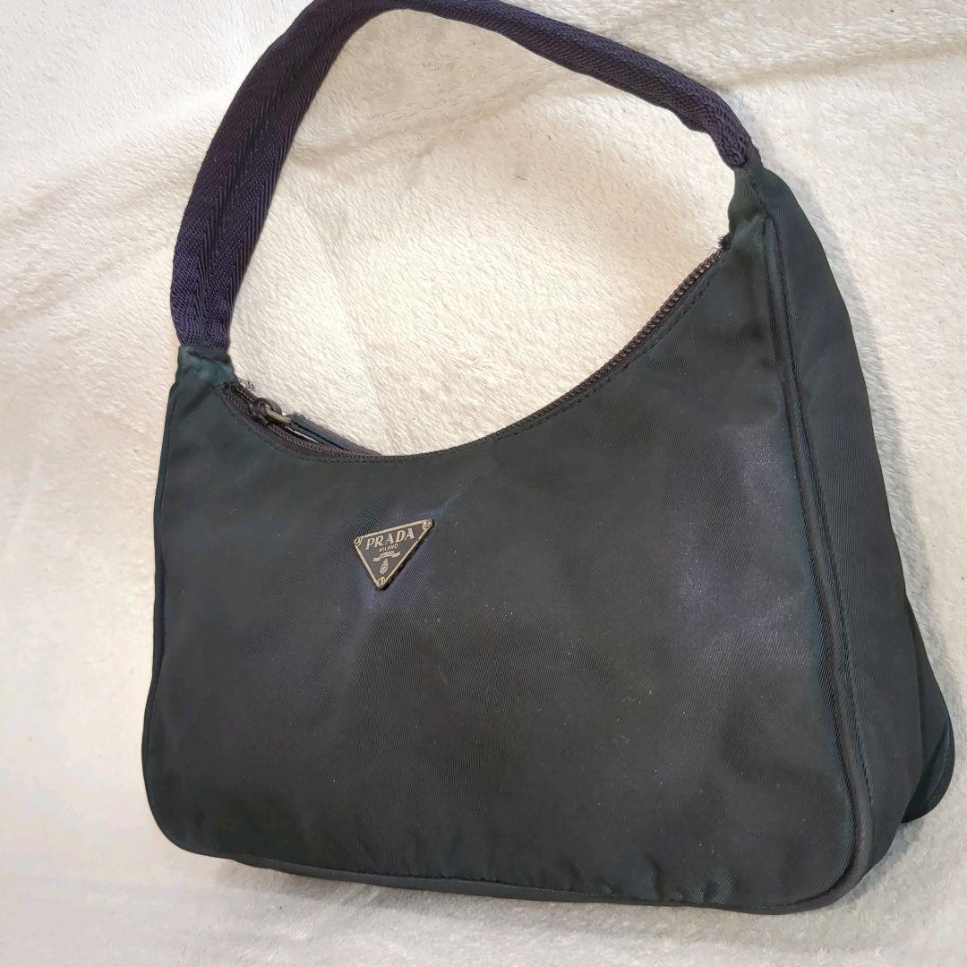 PRADA Accessory Pouch Shoulder Bag Purse Logo Nylon Khaki Authentic