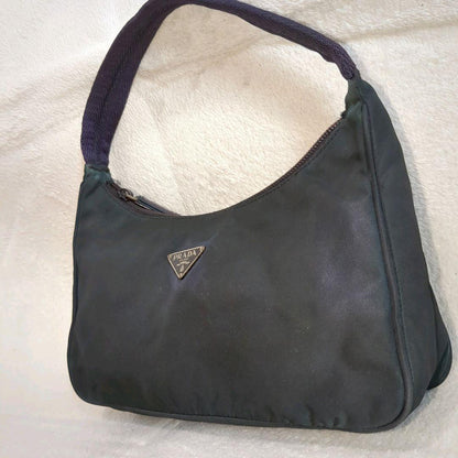 PRADA Accessory Pouch Shoulder Bag Purse Logo Nylon Khaki Authentic