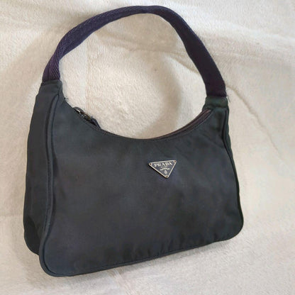 PRADA Accessory Pouch Shoulder Bag Purse Logo Nylon Khaki Authentic