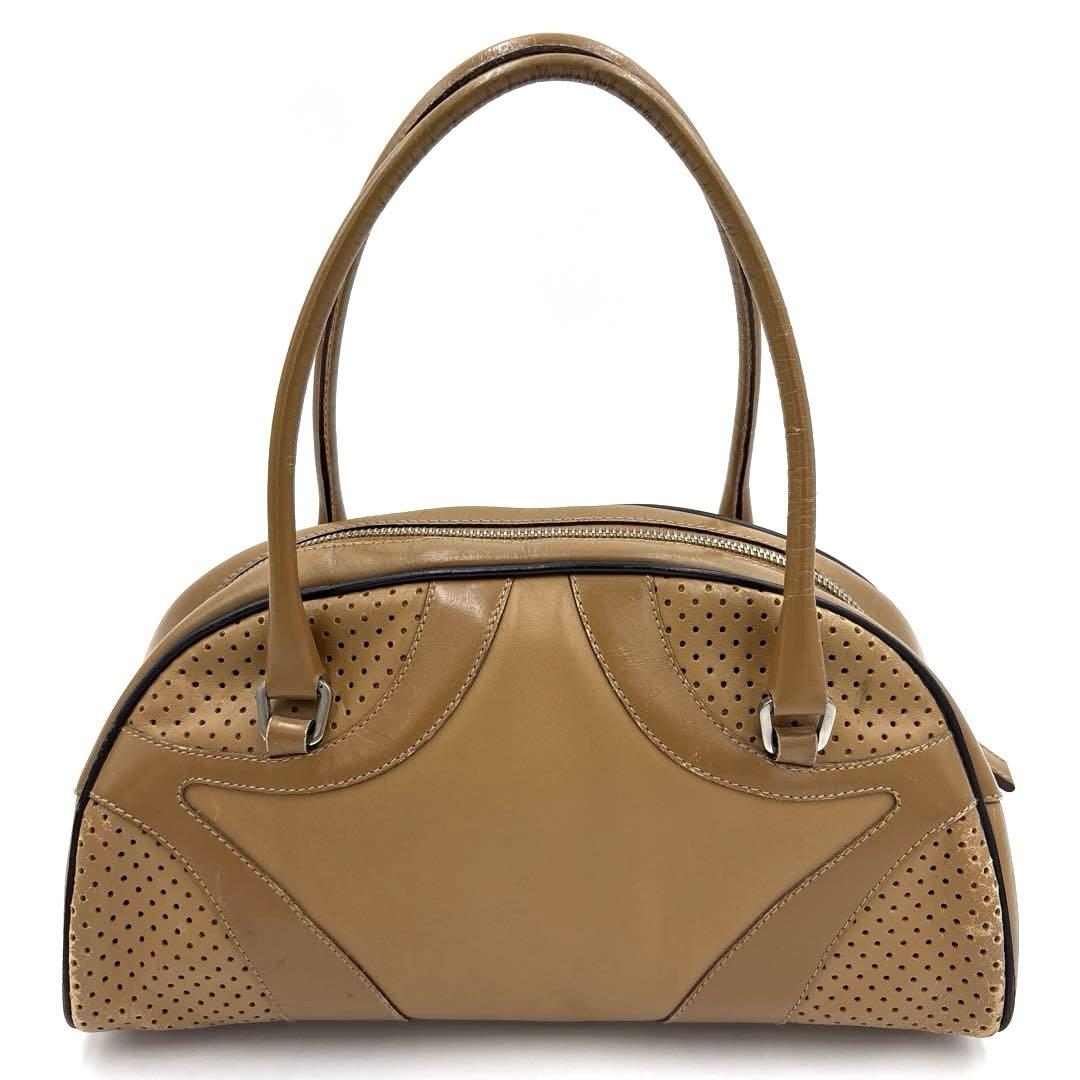 PRADA Hand Bag Tote Purse Mini Boston Bag Leather Brown Authentic