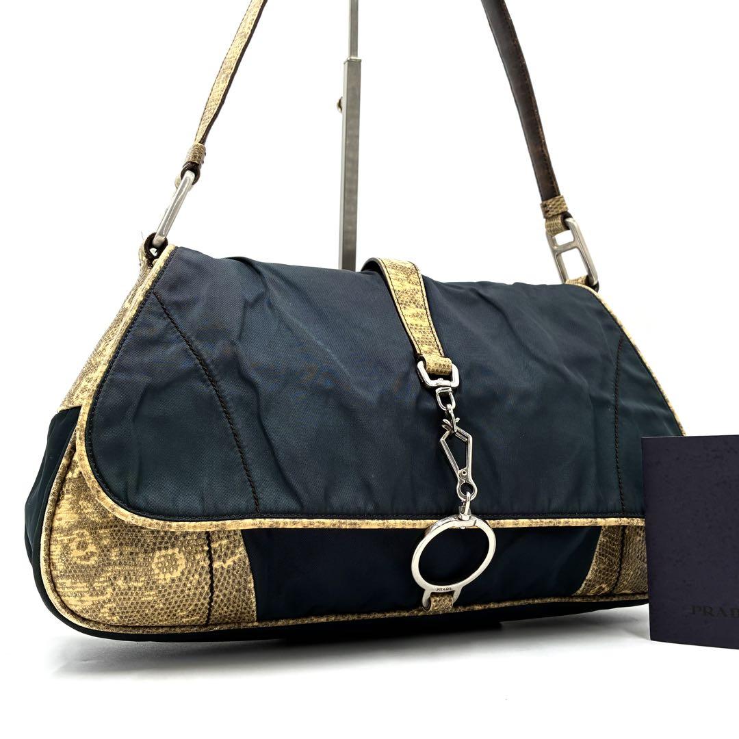 PRADA Shoulder Bag Purse Logo Navy Authentic
