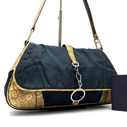 PRADA Shoulder Bag Purse Logo Navy Authentic
