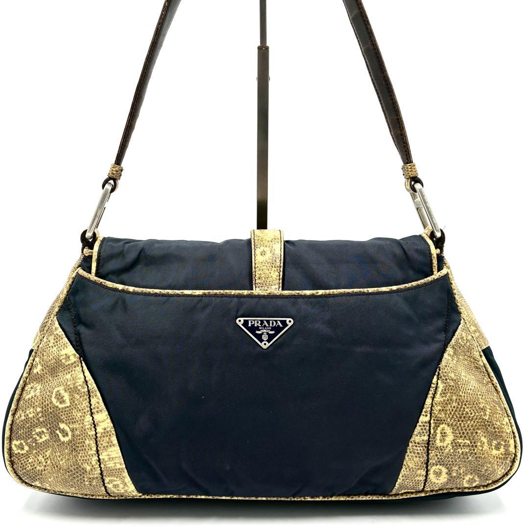 PRADA Shoulder Bag Purse Logo Navy Authentic