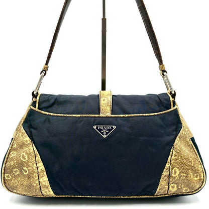 PRADA Shoulder Bag Purse Logo Navy Authentic