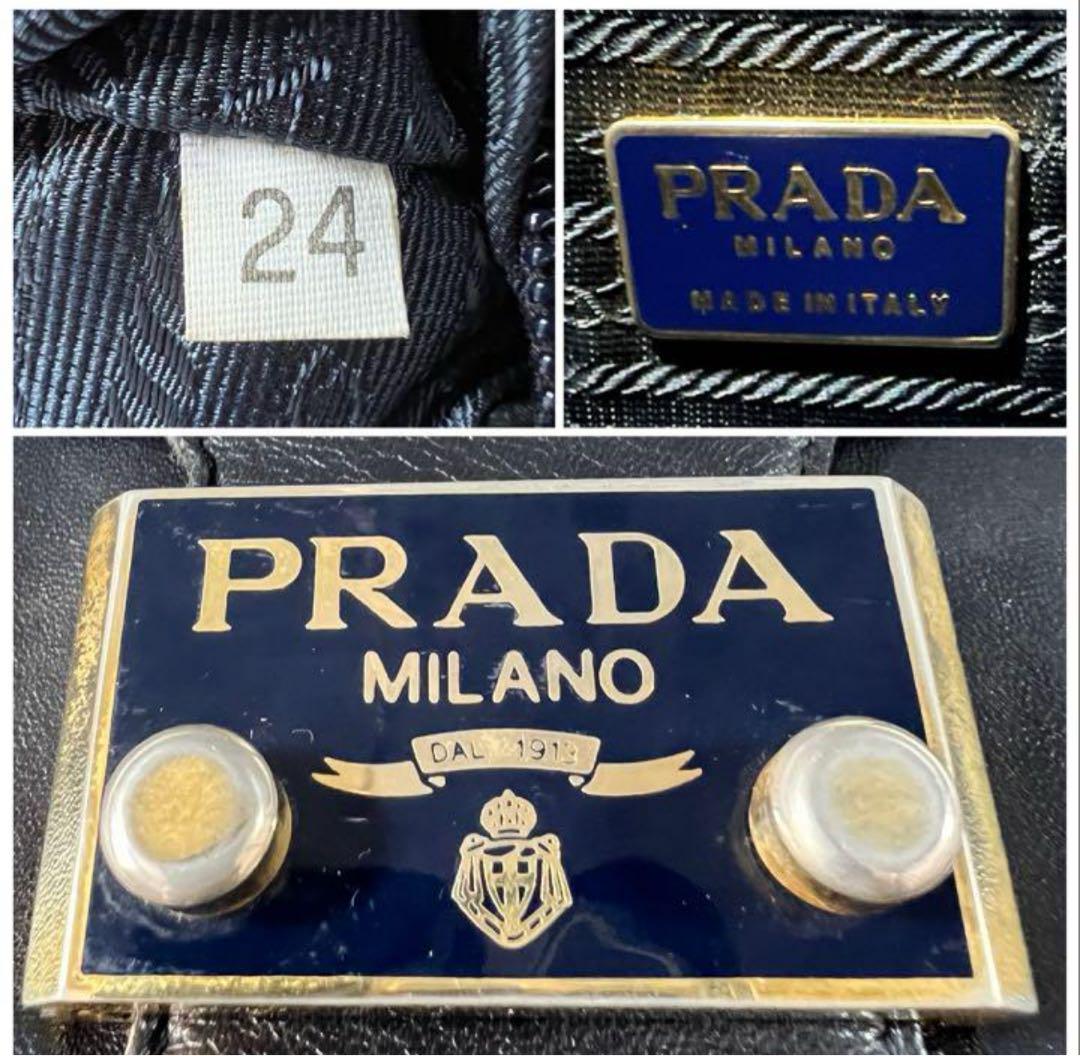 PRADA Shoulder Bag Purse Logo Leather Black Authentic