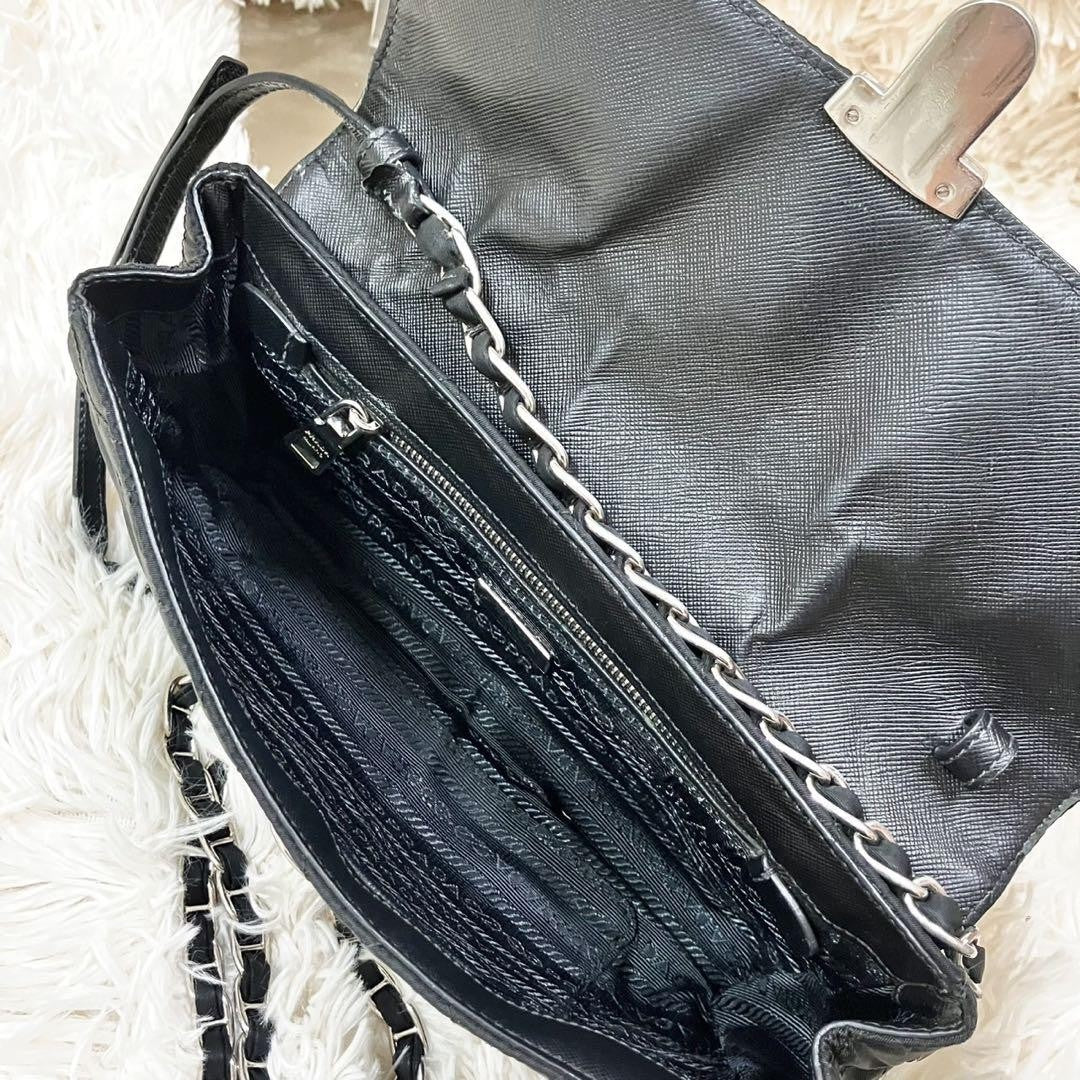 PRADA Shoulder Bag Purse 2way Quilting Chain Nylon Black Authentic