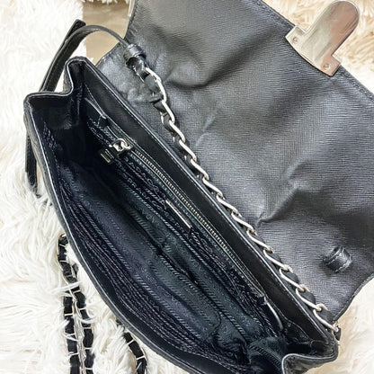 PRADA Shoulder Bag Purse 2way Quilting Chain Nylon Black Authentic