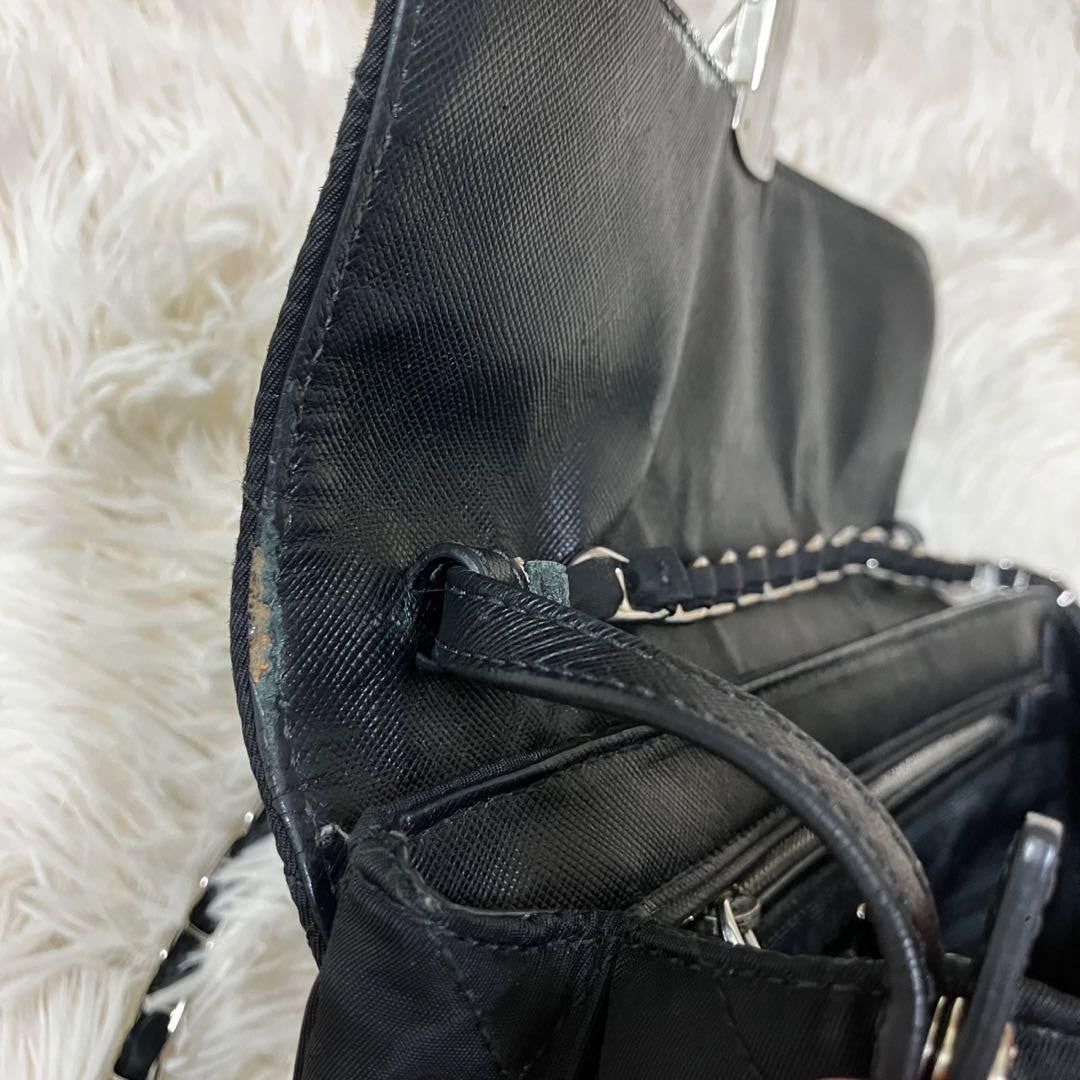 PRADA Shoulder Bag Purse 2way Quilting Chain Nylon Black Authentic