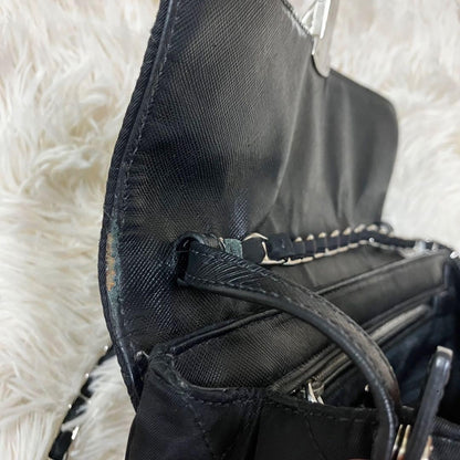 PRADA Shoulder Bag Purse 2way Quilting Chain Nylon Black Authentic
