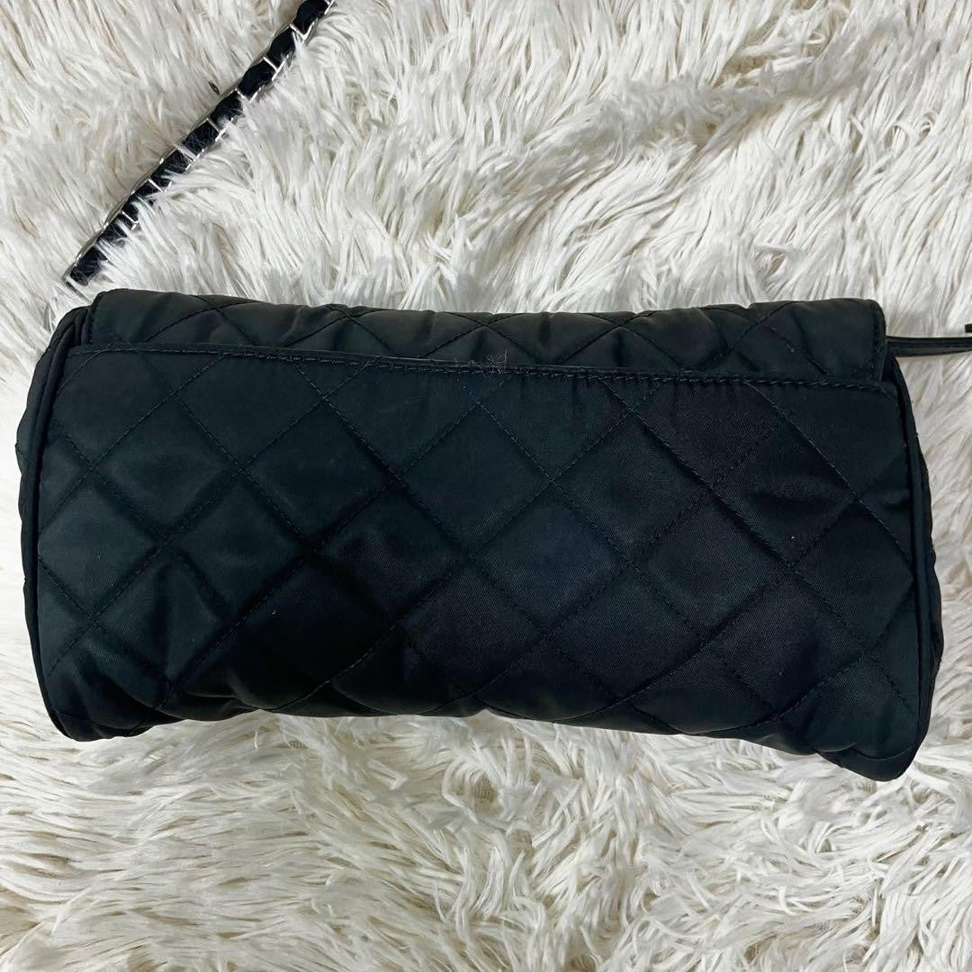 PRADA Shoulder Bag Purse 2way Quilting Chain Nylon Black Authentic