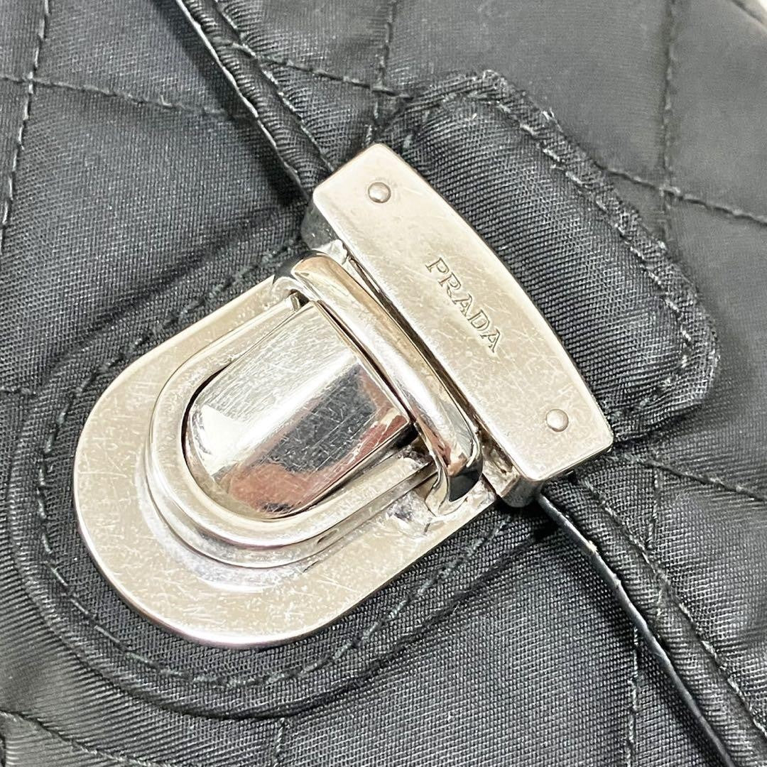 PRADA Shoulder Bag Purse 2way Quilting Chain Nylon Black Authentic