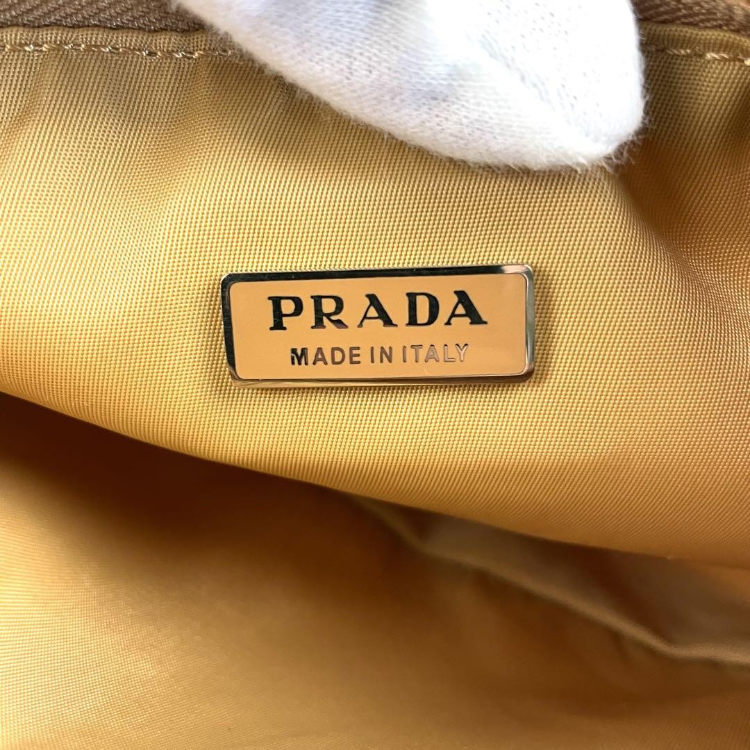 PRADA Accessory Pouch Hand Pouch Logo Nylon Beige Authentic