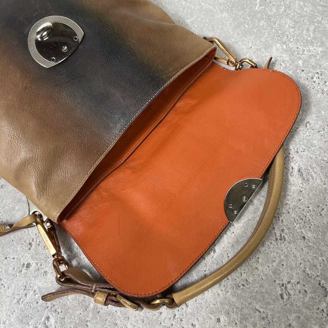PRADA Hand Shoulder Bag Tote Purse Metal Logo Leather Brown Camel Authentic