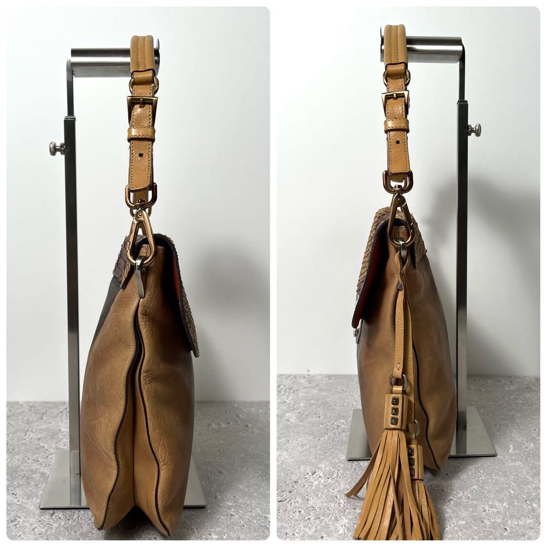 PRADA Hand Shoulder Bag Tote Purse Metal Logo Leather Brown Camel Authentic