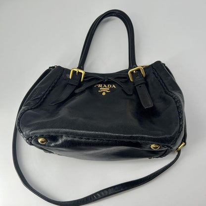PRADA Hand Shoulder Bag Tote Purse 2way Ribbon Black Authentic