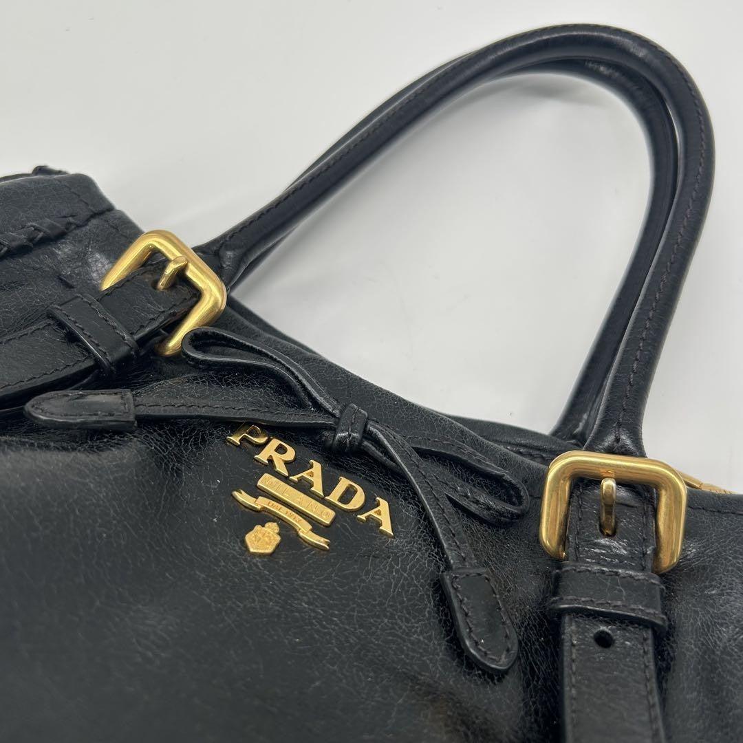 PRADA Hand Shoulder Bag Tote Purse 2way Ribbon Black Authentic