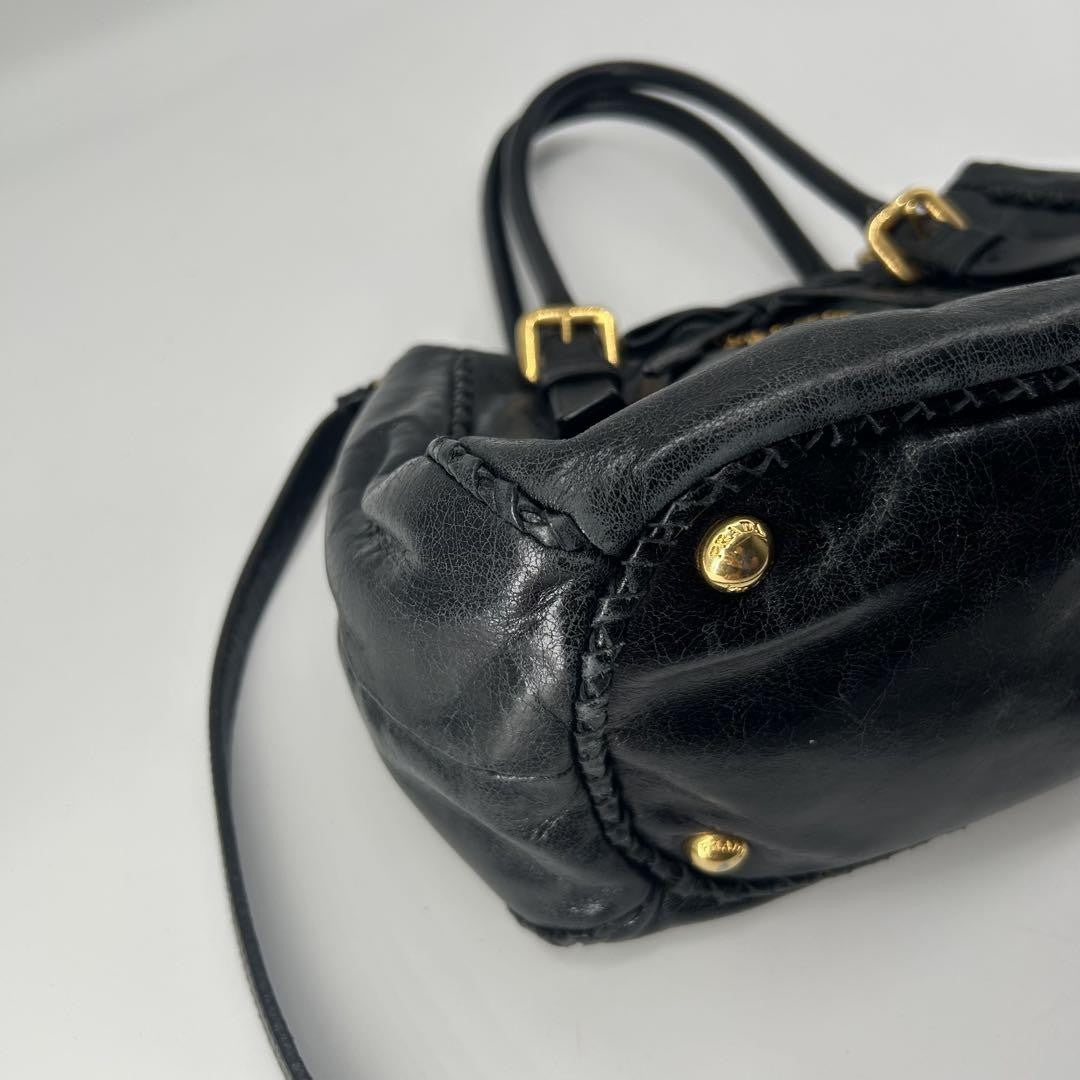 PRADA Hand Shoulder Bag Tote Purse 2way Ribbon Black Authentic