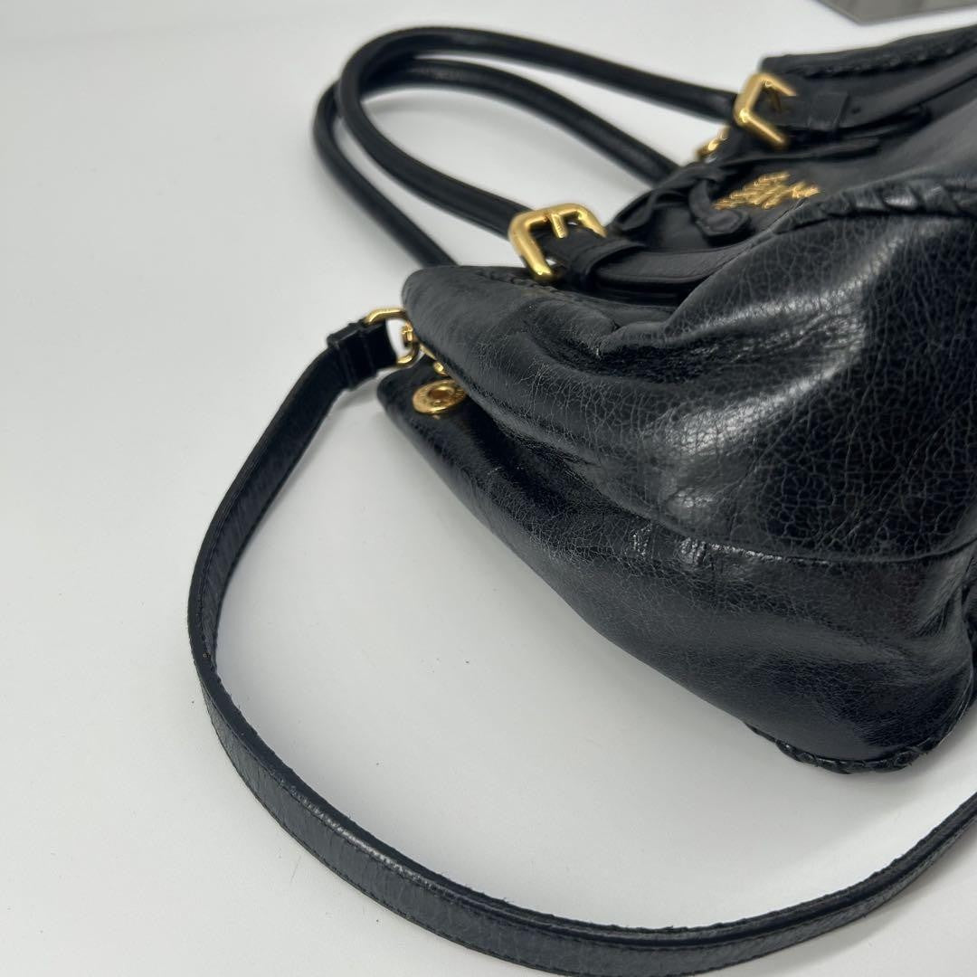PRADA Hand Shoulder Bag Tote Purse 2way Ribbon Black Authentic