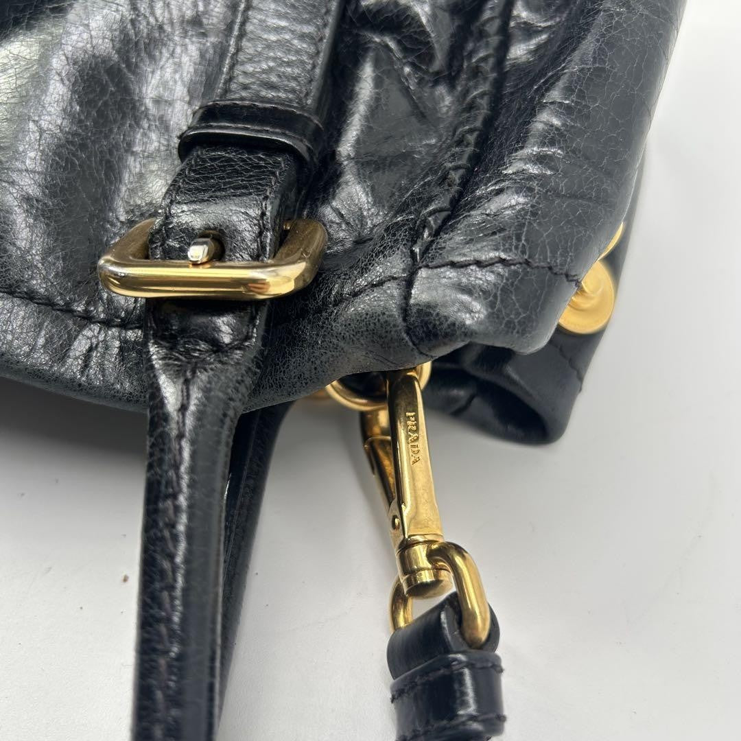PRADA Hand Shoulder Bag Tote Purse 2way Ribbon Black Authentic