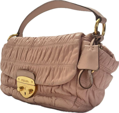 PRADA Hand Bag Tote Purse DRESSY GAUFRE Leather Pink Beige Authentic