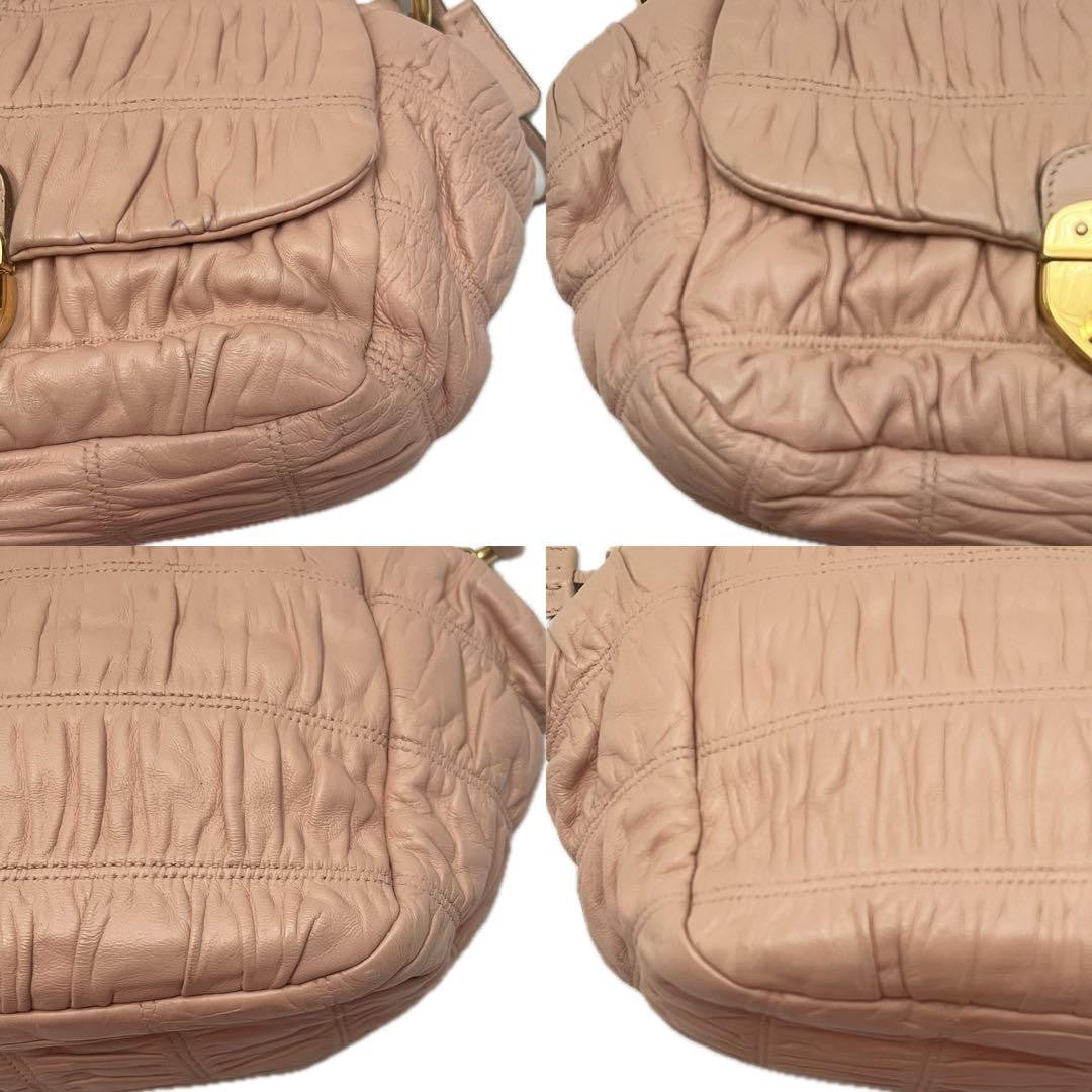 PRADA Hand Bag Tote Purse DRESSY GAUFRE Leather Pink Beige Authentic