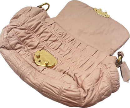 PRADA Hand Bag Tote Purse DRESSY GAUFRE Leather Pink Beige Authentic