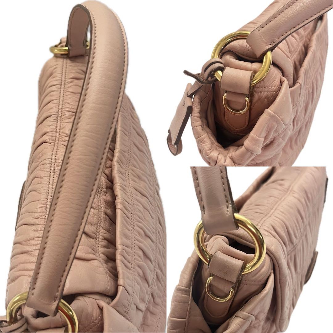 PRADA Hand Bag Tote Purse DRESSY GAUFRE Leather Pink Beige Authentic