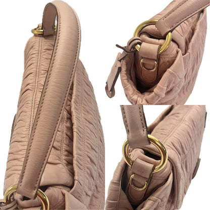 PRADA Hand Bag Tote Purse DRESSY GAUFRE Leather Pink Beige Authentic