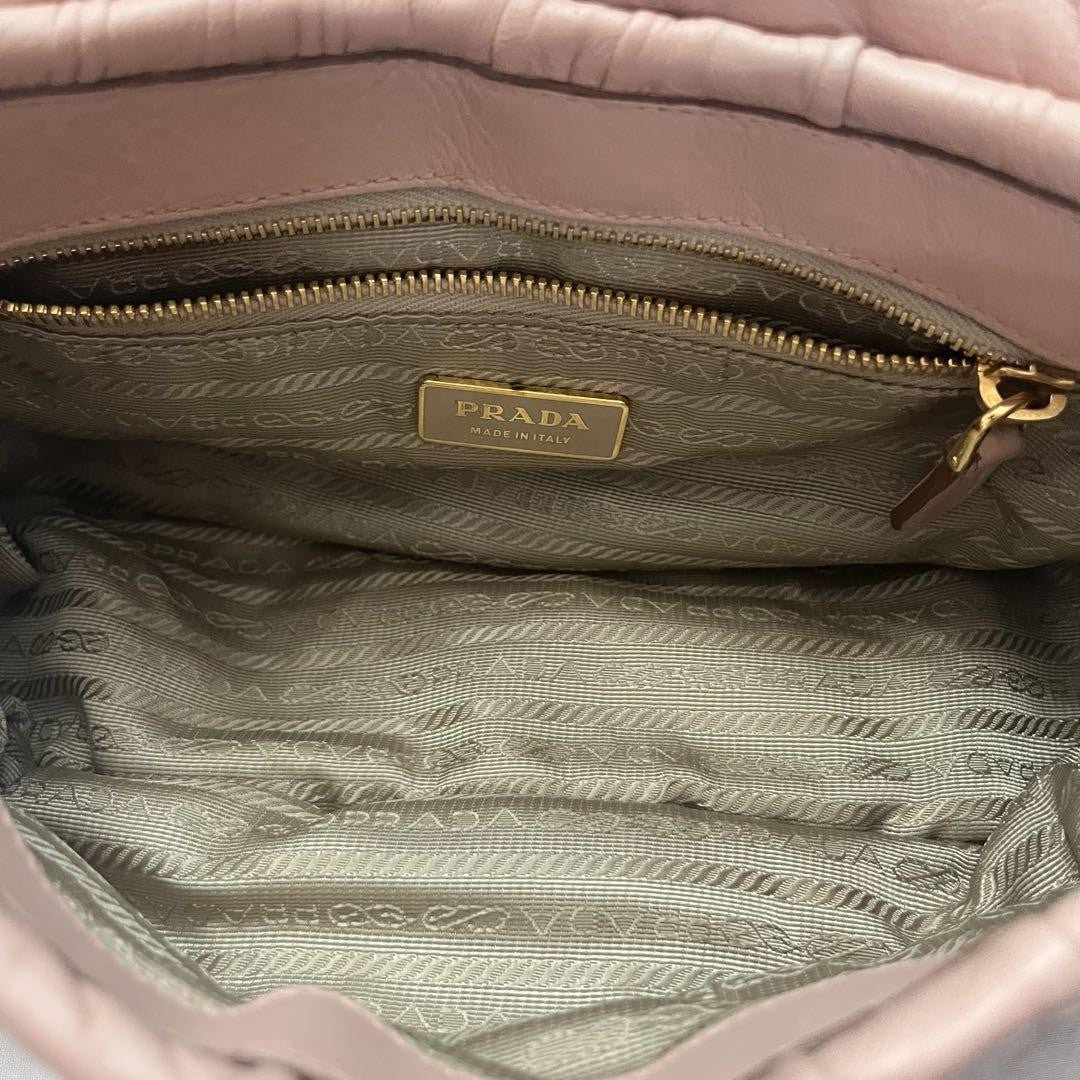 PRADA Hand Bag Tote Purse DRESSY GAUFRE Leather Pink Beige Authentic