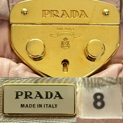 PRADA Hand Bag Tote Purse DRESSY GAUFRE Leather Pink Beige Authentic