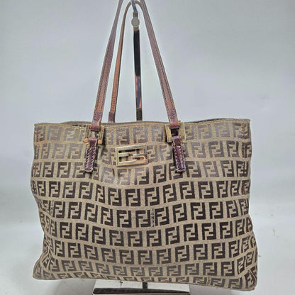 FENDI Hand Bag Tote Purse FF Zucchino Authentic