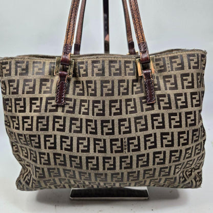 FENDI Hand Bag Tote Purse FF Zucchino Authentic