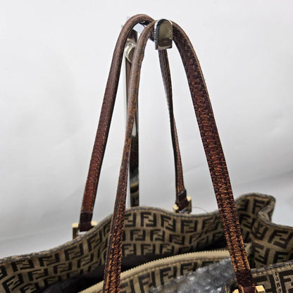 FENDI Hand Bag Tote Purse FF Zucchino Authentic
