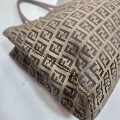 FENDI Hand Bag Tote Purse FF Zucchino Authentic