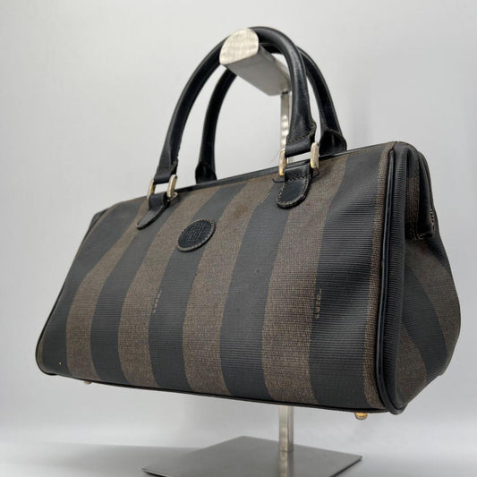 FENDI Mini Boston Bag Hand Bag Tote Purse FF Pecan Authentic