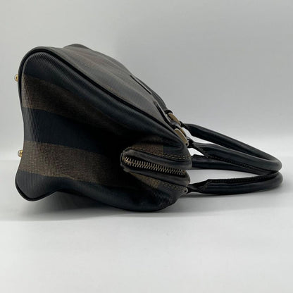 FENDI Mini Boston Bag Hand Bag Tote Purse FF Pecan Authentic