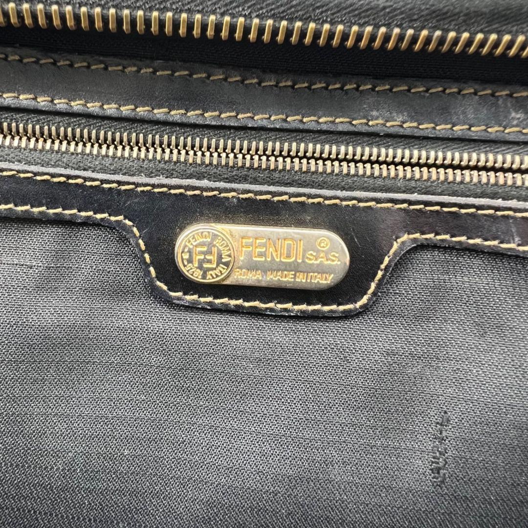 FENDI Mini Boston Bag Hand Bag Tote Purse FF Pecan Authentic