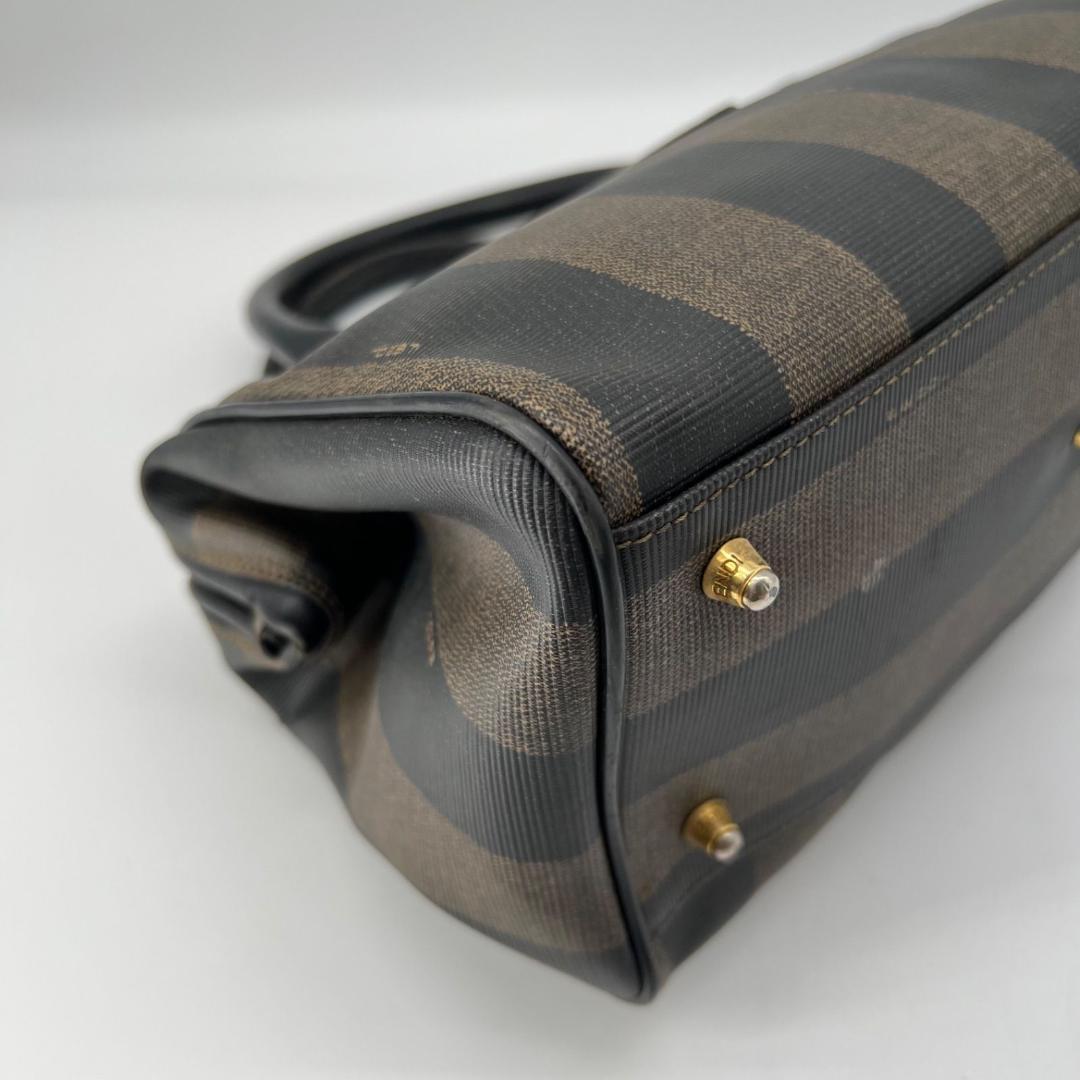 FENDI Mini Boston Bag Hand Bag Tote Purse FF Pecan Authentic